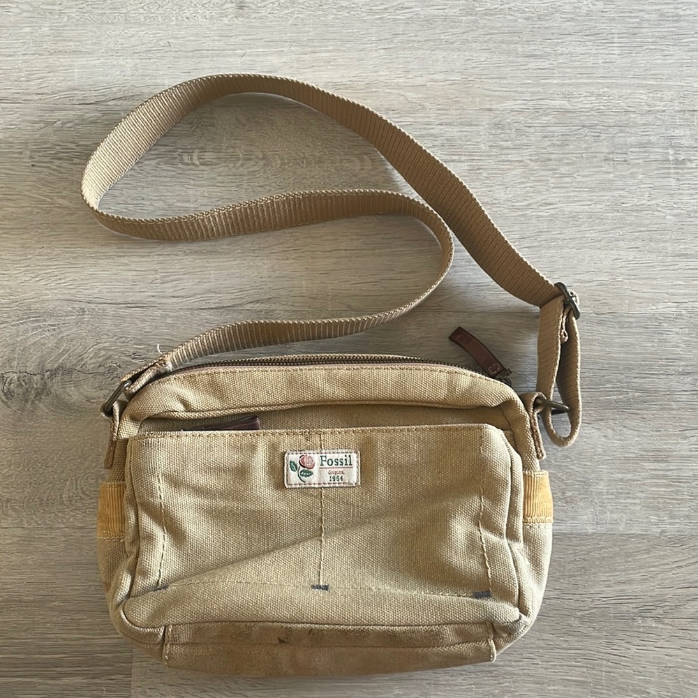 VINTAGE FOSSIL CANVAS CROSSBODY PURSE